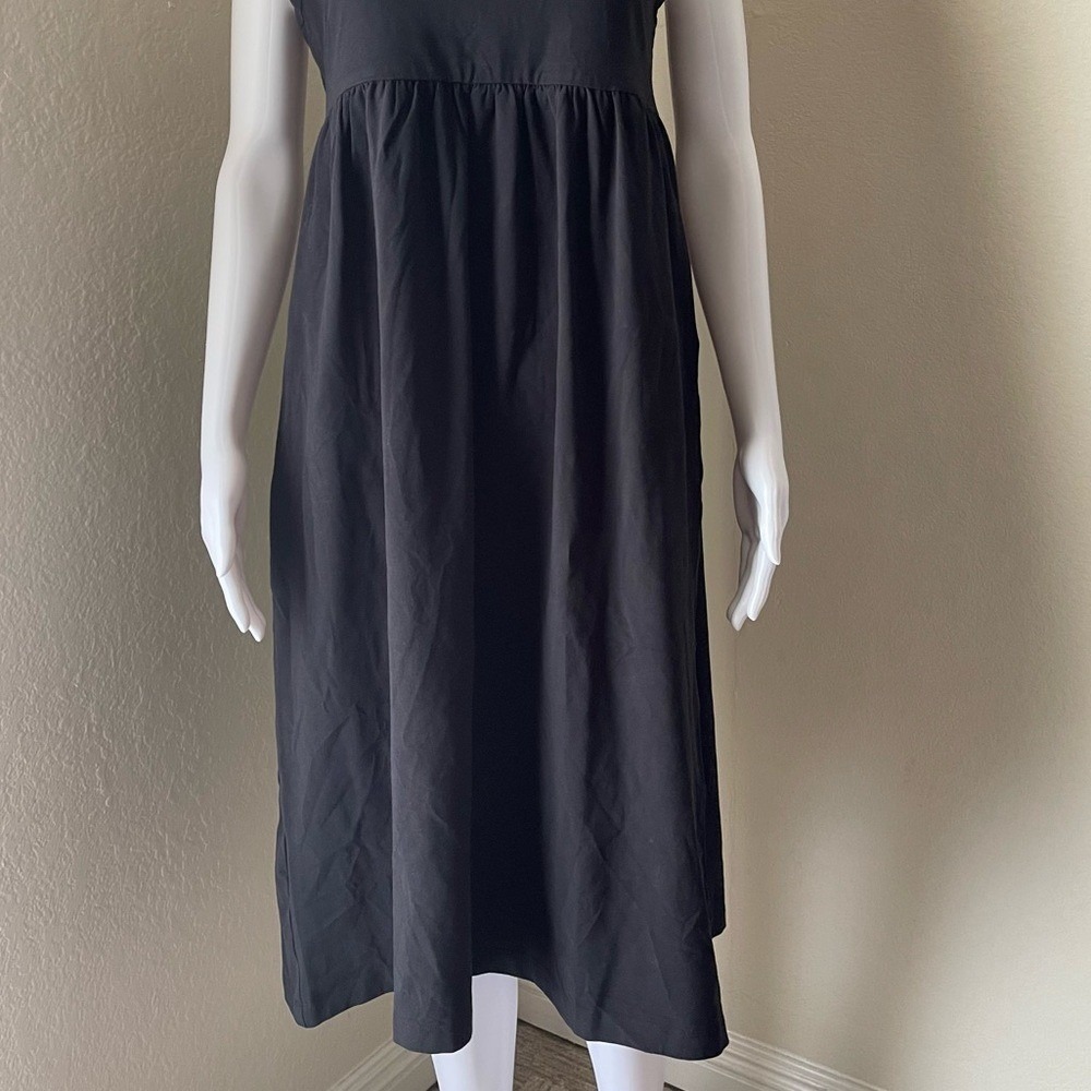 J Crew Factory Black Long Stretchy Relaxed Fit Pockets Sleeveless Dress PS - Picture 3 of 8